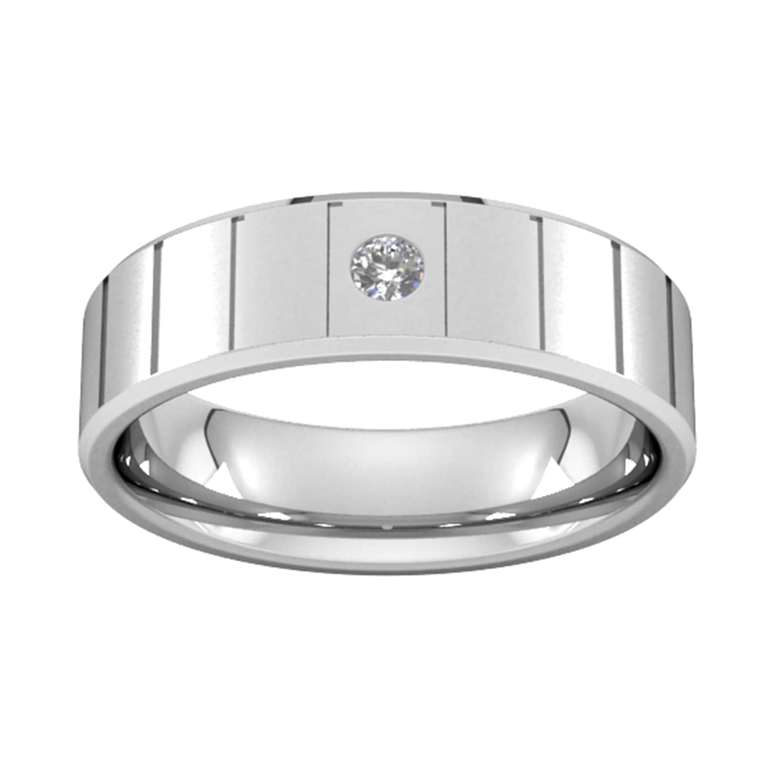 6mm Brilliant Cut Diamond Set With Vertical Lines Wedding Ring In 18 Carat White Gold - Ring Size Q