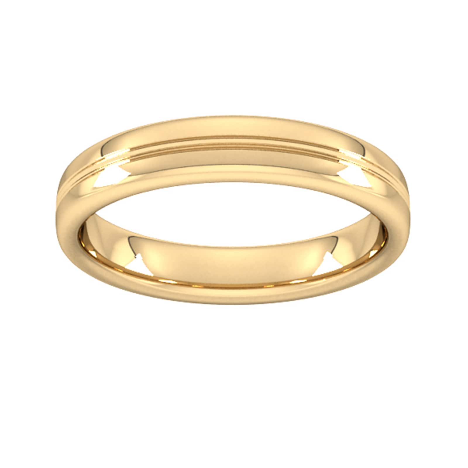 4mm slight court extra heavy grooved polished finish wedding ring in 9 carat yellow gold - ring size t