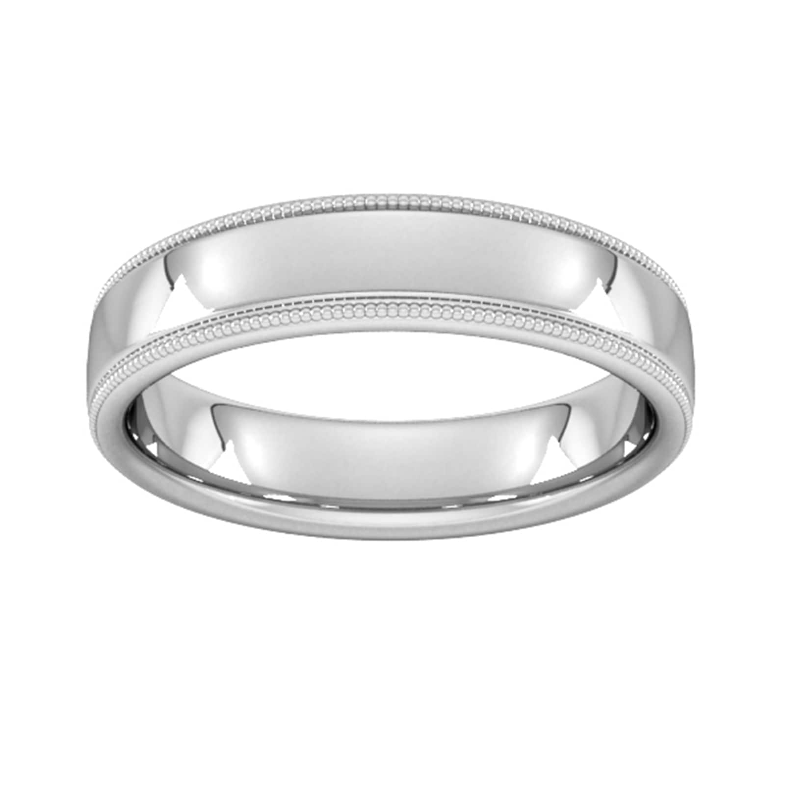 5mm Slight Court Extra Heavy Milgrain Edge Wedding Ring In 18 Carat White Gold - Ring Size N