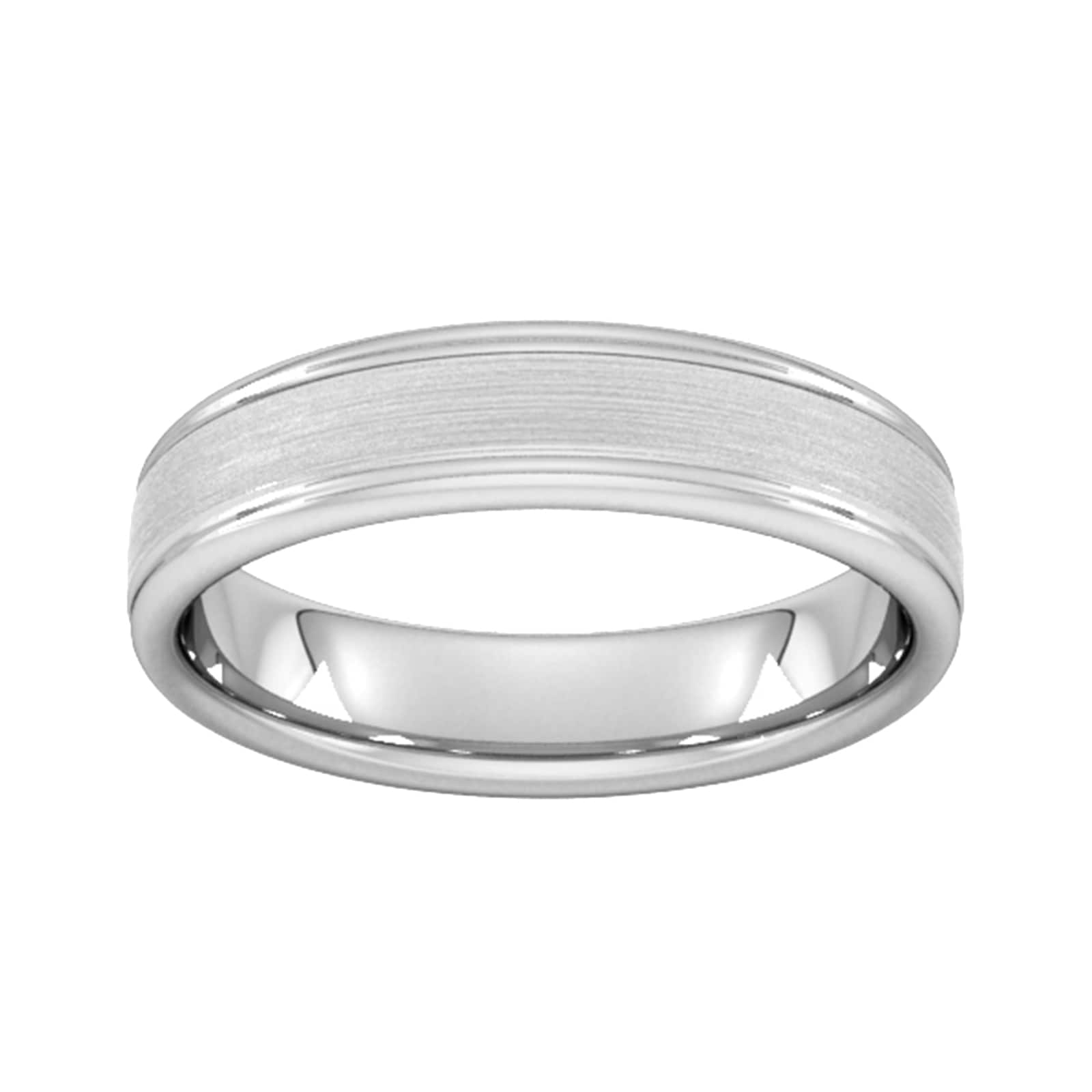 5mm Slight Court Extra Heavy Matt Centre With Grooves Wedding Ring In 9 Carat White Gold - Ring Size S