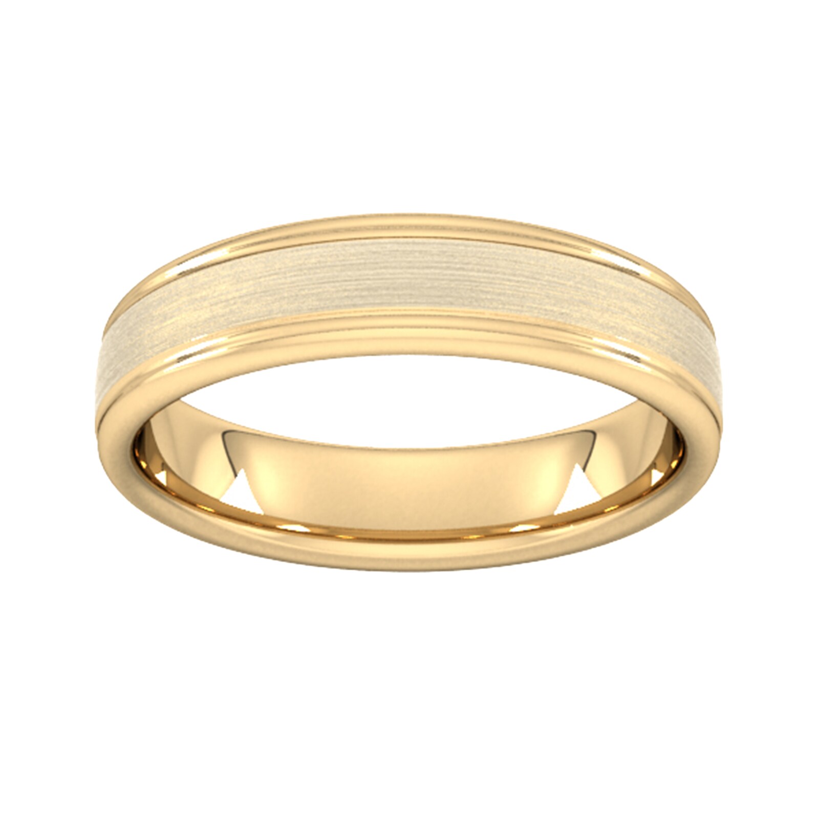 5mm Slight Court Extra Heavy Matt Centre With Grooves Wedding Ring In 18 Carat Yellow Gold - Ring Size X
