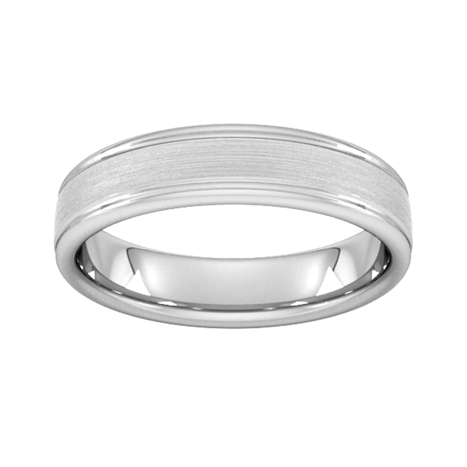 5mm Slight Court Extra Heavy Matt Centre With Grooves Wedding Ring In Platinum - Ring Size K