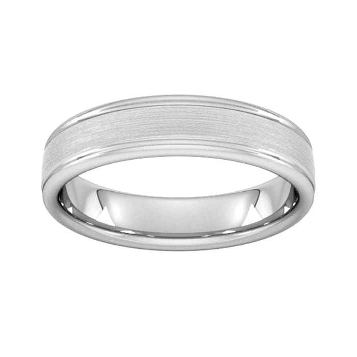 Goldsmiths 5mm Slight Court Extra Heavy Matt Centre With Grooves Wedding Ring In Platinum