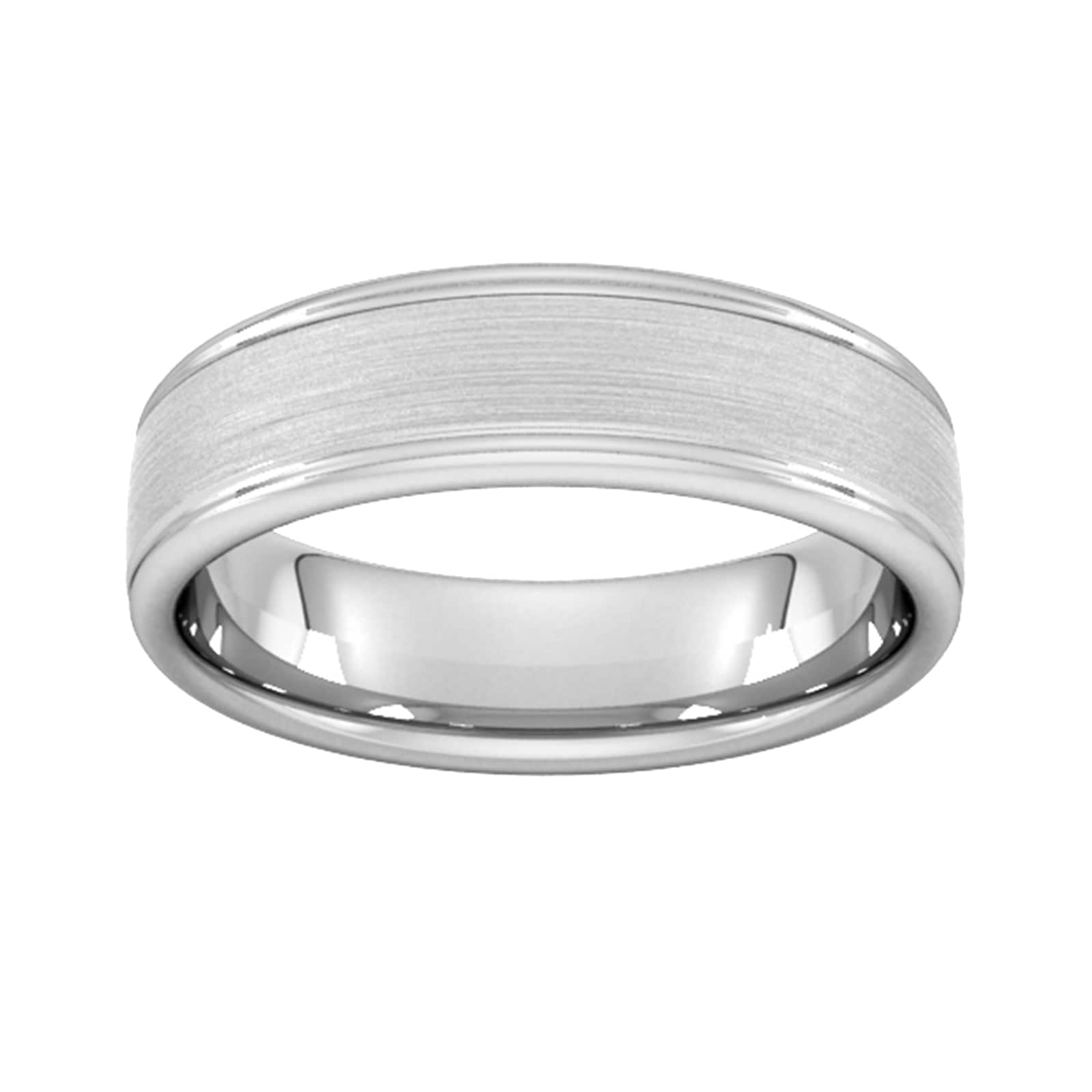 6mm Slight Court Extra Heavy Matt Centre With Grooves Wedding Ring In 9 Carat White Gold - Ring Size H