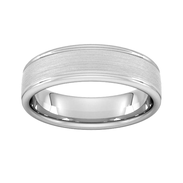 Goldsmiths 6mm Slight Court Extra Heavy Matt Centre With Grooves Wedding Ring In 9 Carat White Gold