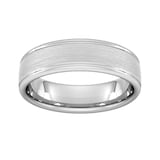 Goldsmiths 6mm Slight Court Extra Heavy Matt Centre With Grooves Wedding Ring In 9 Carat White Gold