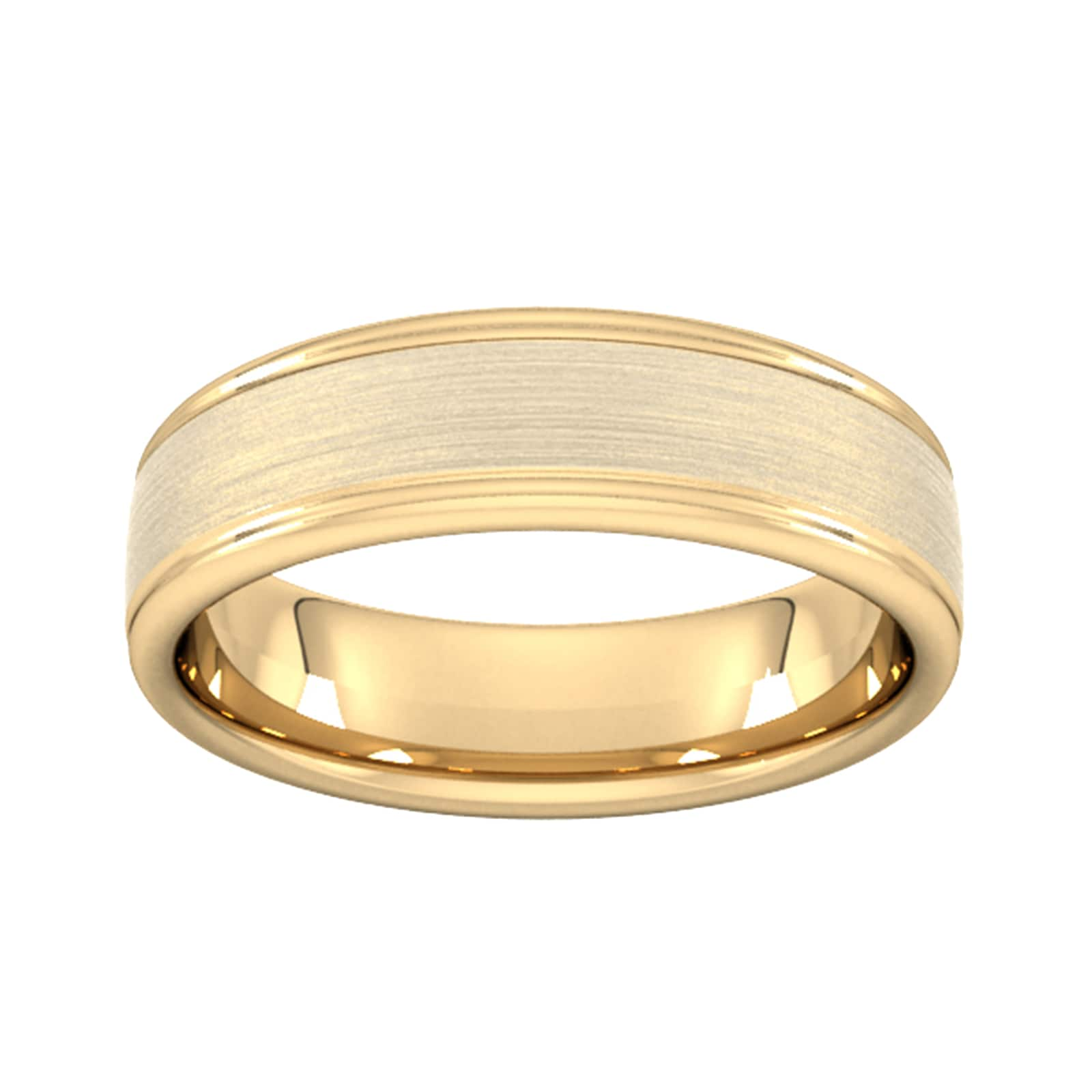 6mm Slight Court Extra Heavy Matt Centre With Grooves Wedding Ring In 9 Carat Yellow Gold - Ring Size L