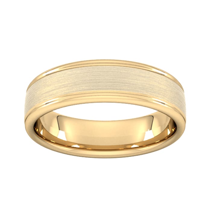 Goldsmiths 6mm Slight Court Extra Heavy Matt Centre With Grooves Wedding Ring In 9 Carat Yellow Gold