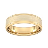 Goldsmiths 6mm Slight Court Extra Heavy Matt Centre With Grooves Wedding Ring In 9 Carat Yellow Gold