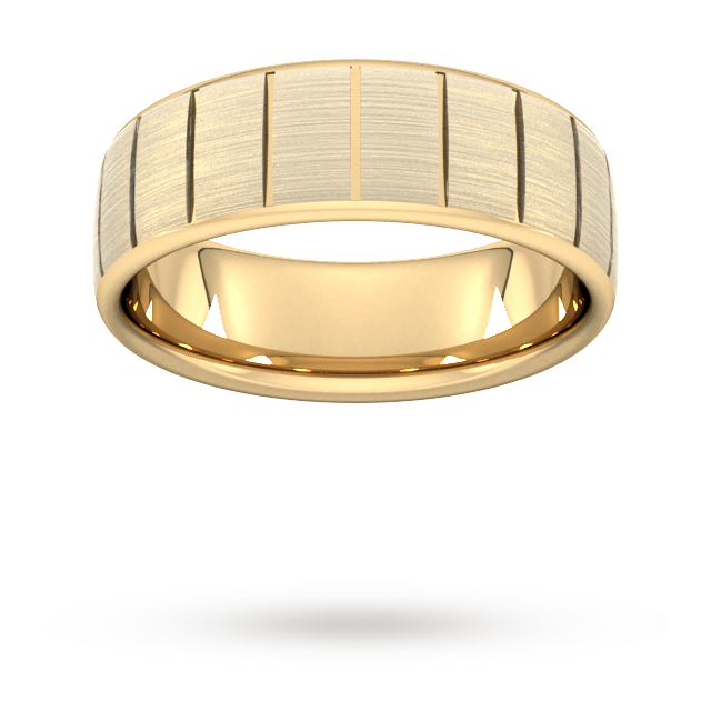 7mm Slight Court Extra Heavy Vertical Lines Wedding Ring In 18 Carat Yellow Gold - Ring Size R