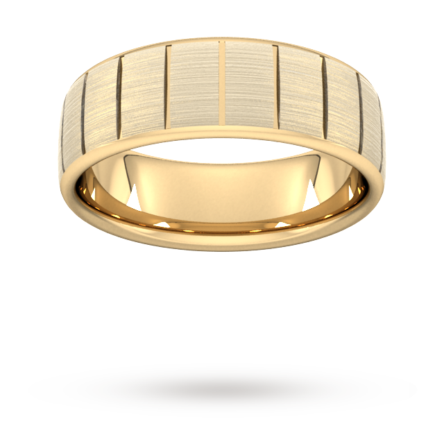 Goldsmiths 7mm Slight Court Extra Heavy Vertical Lines Wedding Ring In 18 Carat Yellow Gold