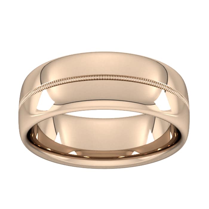 Goldsmiths 8mm Slight Court Extra Heavy Milgrain Centre Wedding Ring In 9 Carat Rose Gold - Ring Size R