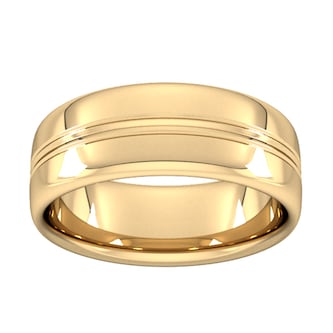 Goldsmiths 8mm Slight Court Extra Heavy Grooved Polished Finish Wedding Ring In 18 Carat Yellow Gold