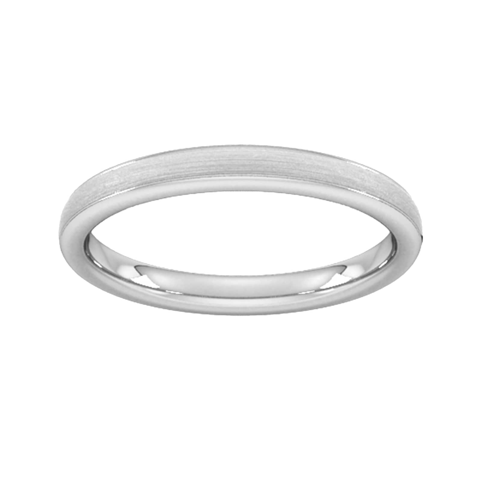 2.5mm Slight Court Standard Matt Centre With Grooves Wedding Ring In 9 Carat White Gold - Ring Size H