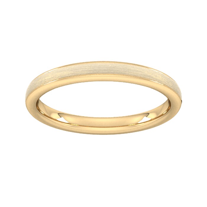 Goldsmiths 2.5mm Slight Court Standard Matt Centre With Grooves Wedding Ring In 9 Carat Yellow Gold