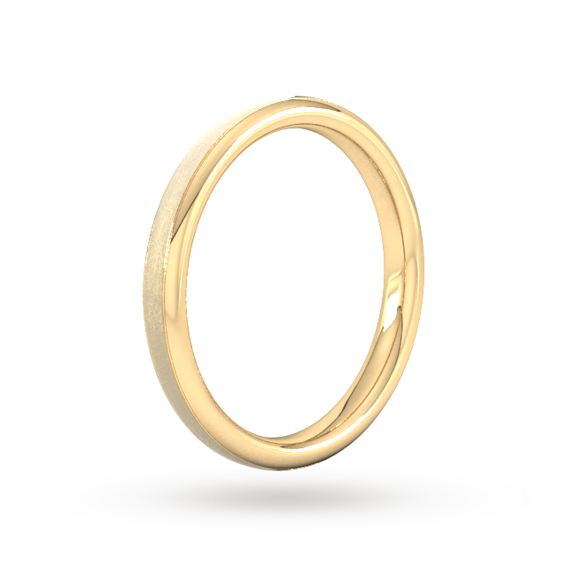 Goldsmiths 2.5mm Slight Court Standard Matt Centre With Grooves Wedding Ring In 9 Carat Yellow Gold - Ring Size I