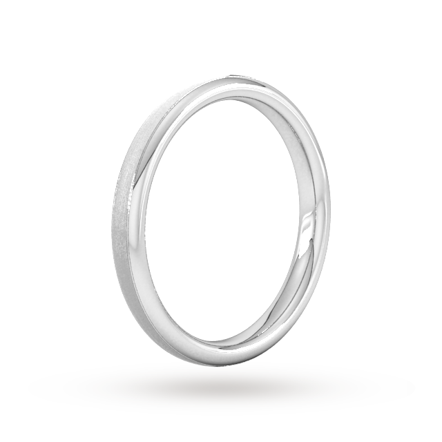 Goldsmiths 2.5mm Slight Court Standard Matt Centre With Grooves Wedding Ring In 18 Carat White Gold - Ring Size O
