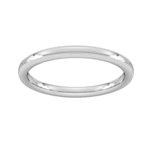 Goldsmiths 2mm Slight Court Standard Milgrain Edge Wedding Ring In 9 Carat White Gold