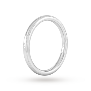 Goldsmiths 2mm Slight Court Standard Milgrain Edge Wedding Ring In 9 Carat White Gold