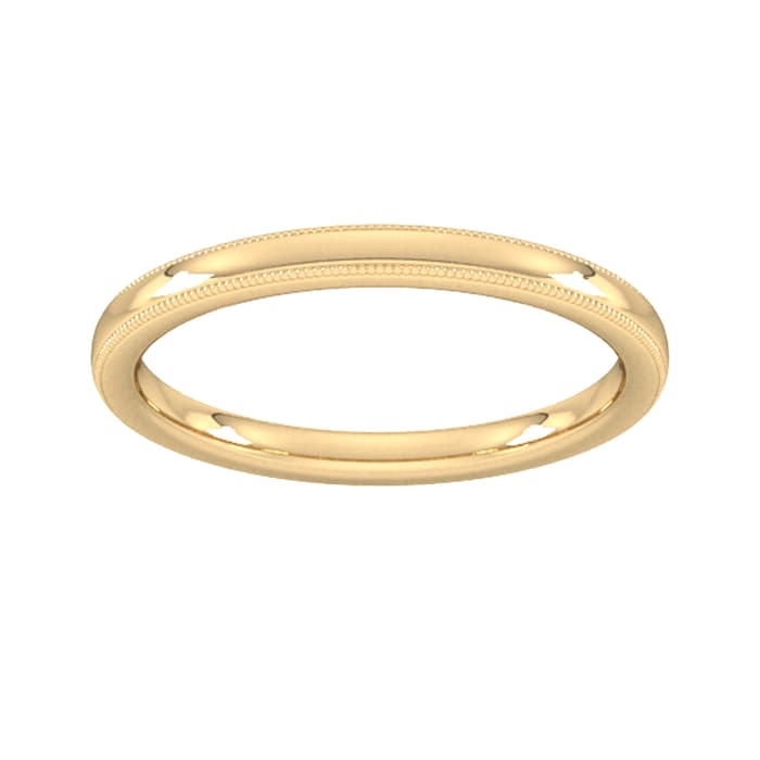 Goldsmiths 2mm Slight Court Standard Milgrain Edge Wedding Ring In 9 Carat Yellow Gold - Ring Size N