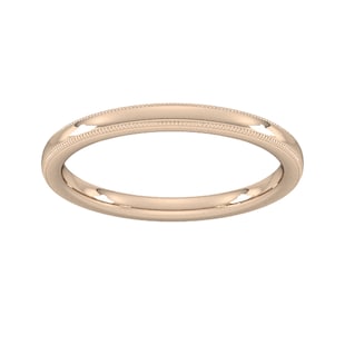 Goldsmiths 2mm Slight Court Standard Milgrain Edge Wedding Ring In 9 Carat Rose Gold