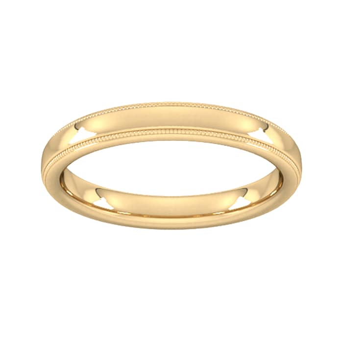 Goldsmiths 3mm Slight Court Standard Milgrain Edge Wedding Ring In 9 Carat Yellow Gold