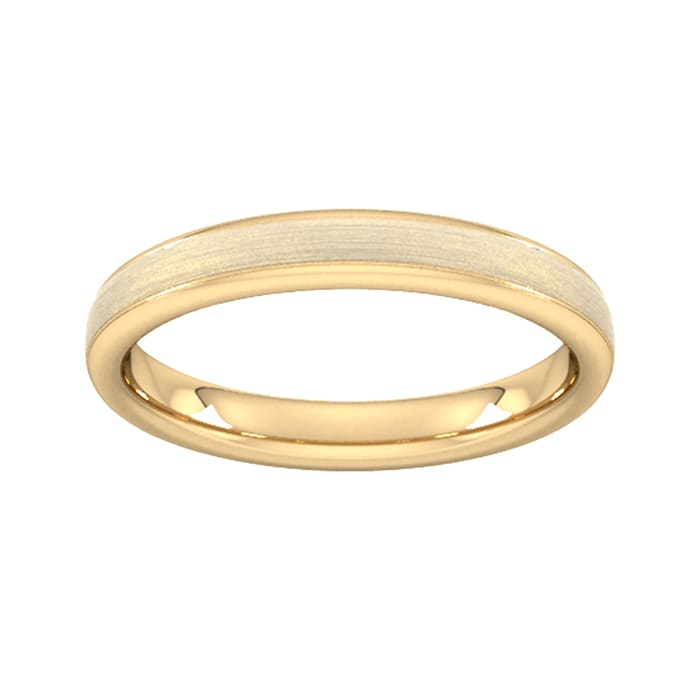 Goldsmiths 3mm Slight Court Standard Matt Centre With Grooves Wedding Ring In 18 Carat Yellow Gold - Ring Size J