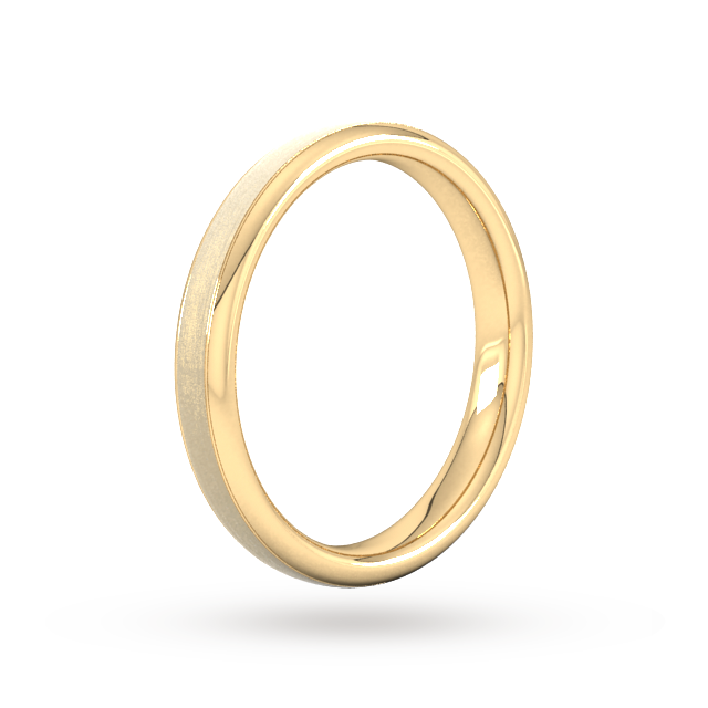 Goldsmiths 3mm Slight Court Standard Matt Centre With Grooves Wedding Ring In 18 Carat Yellow Gold - Ring Size J