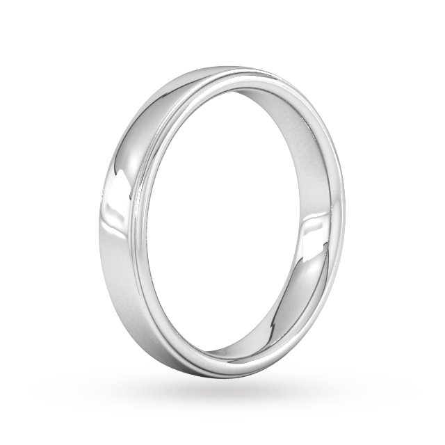 Goldsmiths 4mm Slight Court Standard Polished Finish With Grooves Wedding Ring In 9 Carat White Gold