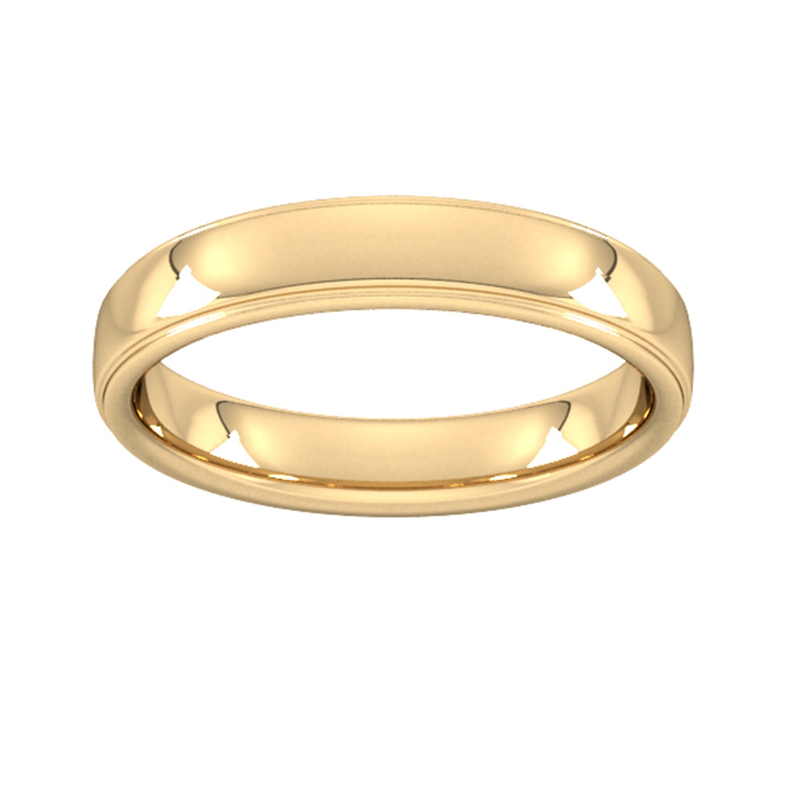 4mm Slight Court Standard Polished Finish With Grooves Wedding Ring In 18 Carat Yellow Gold - Ring Size G