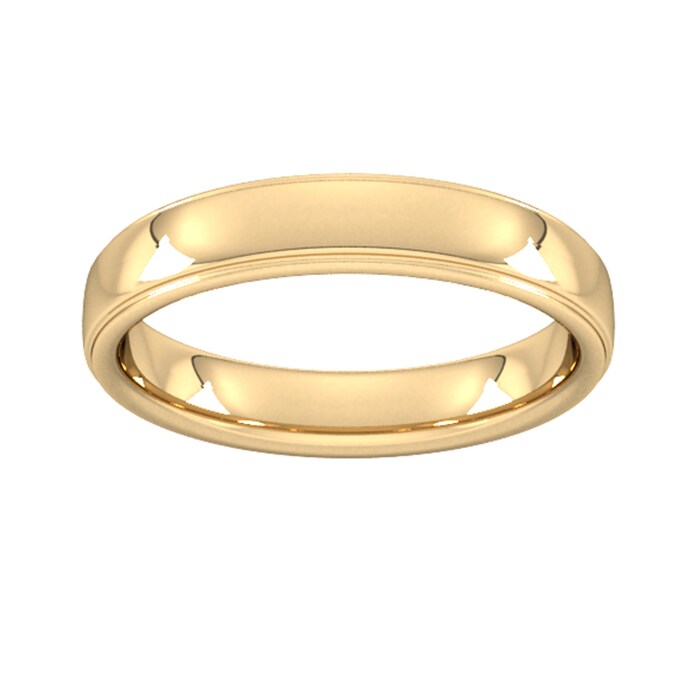 Goldsmiths 4mm Slight Court Standard Polished Finish With Grooves Wedding Ring In 18 Carat Yellow Gold