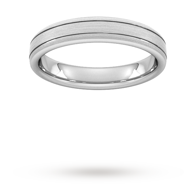 4mm Slight Court Standard Matt Finish With Double Grooves Wedding Ring In 950 Palladium - Ring Size L