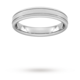 Goldsmiths 4mm Slight Court Standard Matt Finish With Double Grooves Wedding Ring In 950 Palladium