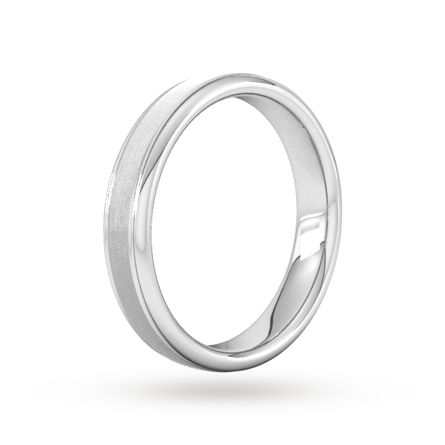 Goldsmiths 4mm Slight Court Standard Matt Centre With Grooves Wedding Ring In 9 Carat White Gold - Ring Size P