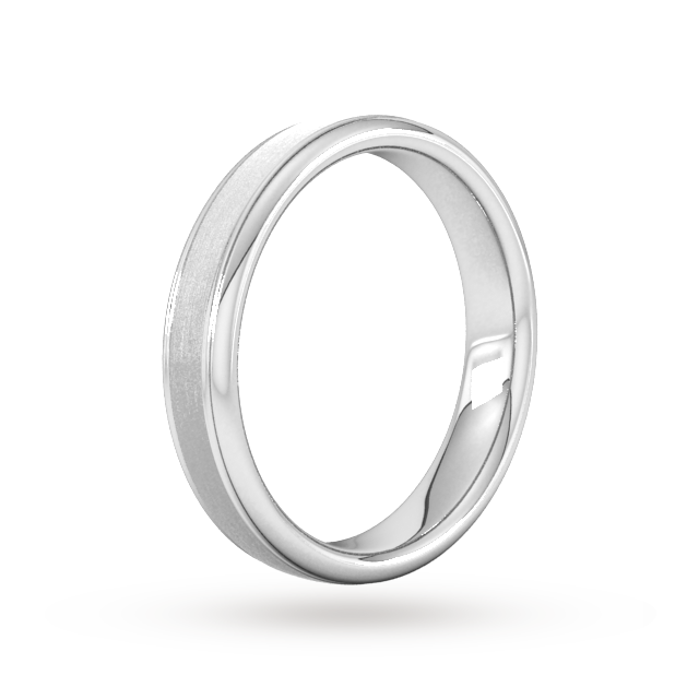 Goldsmiths 4mm Slight Court Standard Matt Centre With Grooves Wedding Ring In 9 Carat White Gold