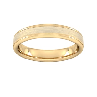Goldsmiths 4mm Slight Court Standard Matt Centre With Grooves Wedding Ring In 18 Carat Yellow Gold