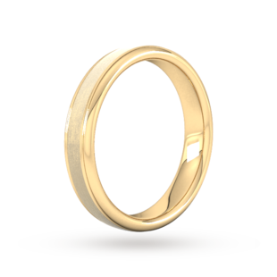 Goldsmiths 4mm Slight Court Standard Matt Centre With Grooves Wedding Ring In 18 Carat Yellow Gold