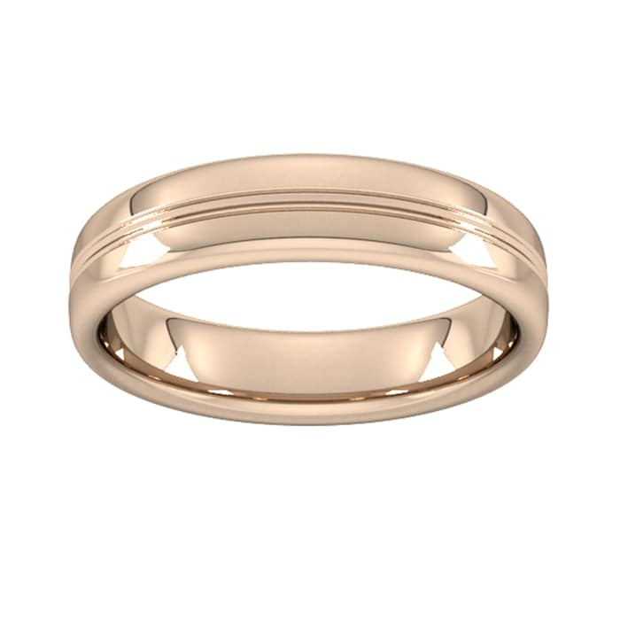 Goldsmiths 5mm Slight Court Standard Grooved Polished Finish Wedding Ring In 18 Carat Rose Gold