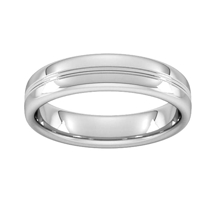Goldsmiths 5mm Slight Court Standard Grooved Polished Finish Wedding Ring In Platinum - Ring Size M