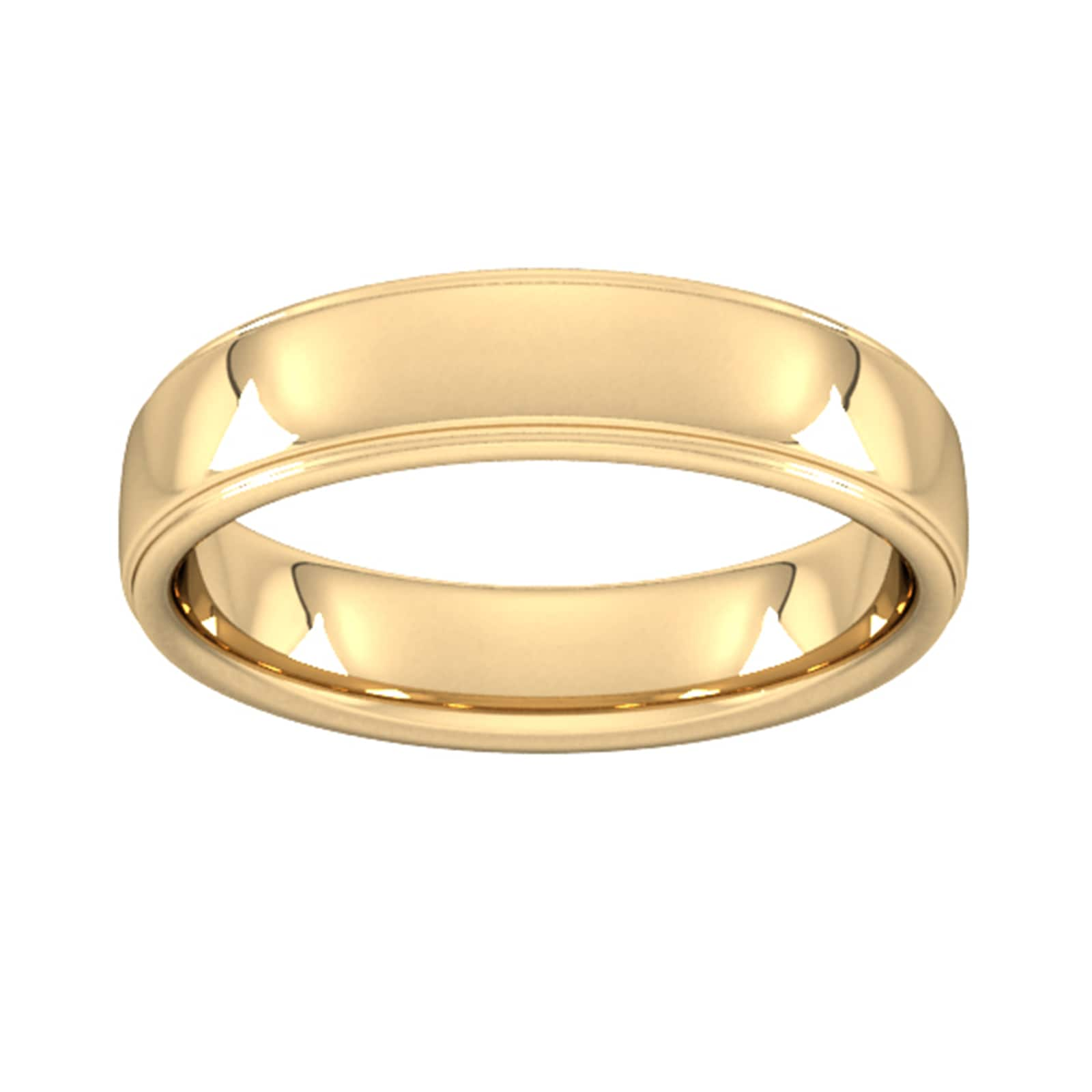 5mm Slight Court Standard Polished Finish With Grooves Wedding Ring In 18 Carat Yellow Gold - Ring Size Q