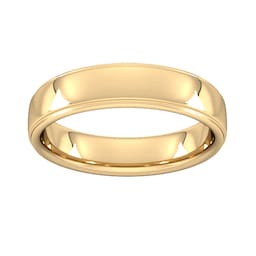 08306205 - 5mm Slight Court Standard Polished Finish With Grooves Wedding Ring In 18 Carat Yellow Gold