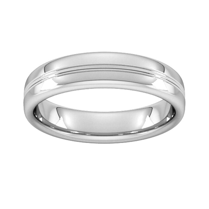Goldsmiths 5mm Slight Court Heavy Grooved Polished Finish Wedding Ring In 950 Palladium - Ring Size Q