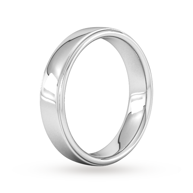 Goldsmiths 5mm Slight Court Heavy Polished Finish With Grooves Wedding Ring In 18 Carat White Gold