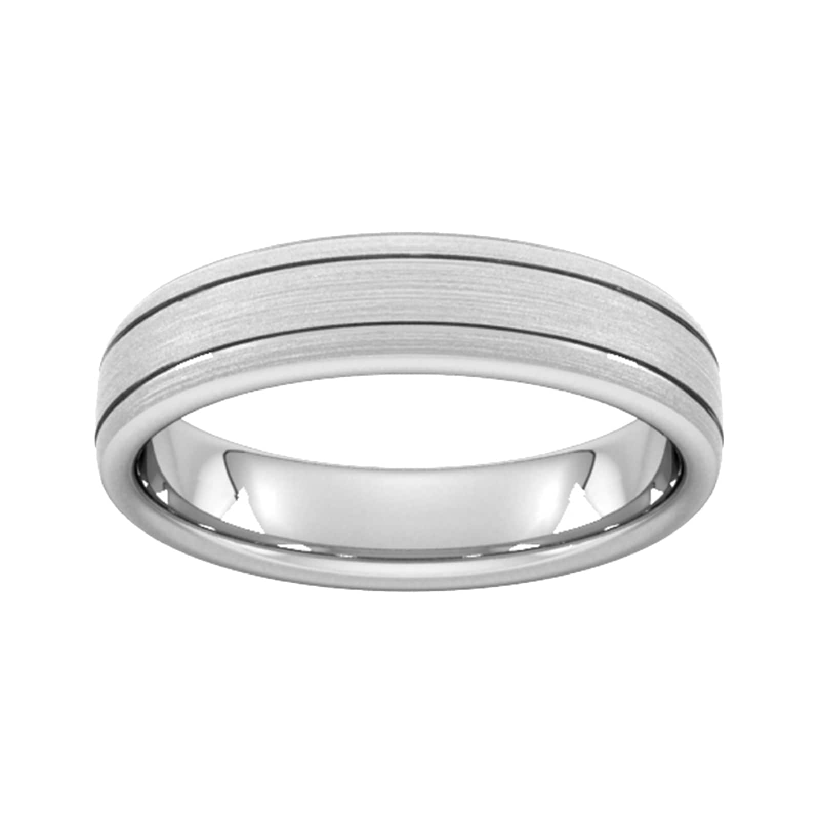 5mm Slight Court Heavy Matt Finish With Double Grooves Wedding Ring In 950 Palladium - Ring Size W