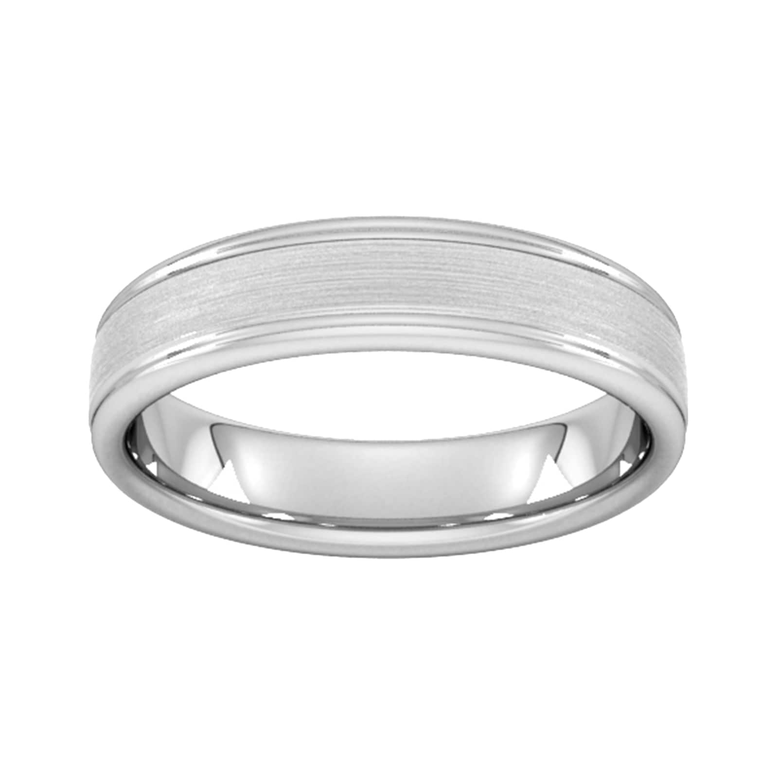 5mm Slight Court Heavy Matt Centre With Grooves Wedding Ring In 9 Carat White Gold - Ring Size Q