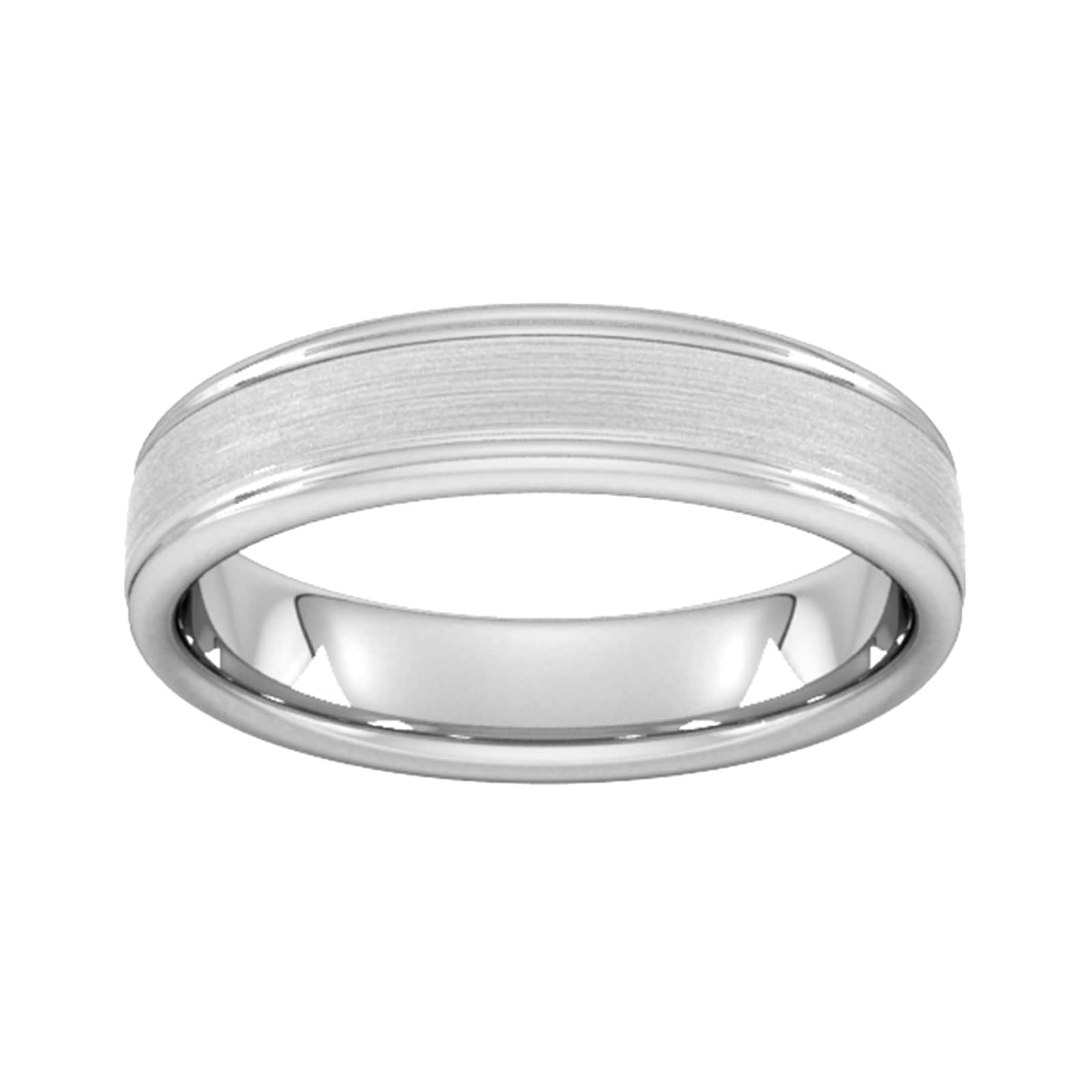 Goldsmiths 5mm Slight Court Heavy Matt Centre With Grooves Wedding Ring In 9 Carat White Gold