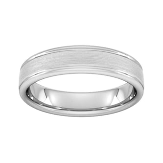 Goldsmiths 5mm Slight Court Heavy Matt Centre With Grooves Wedding Ring In 9 Carat White Gold