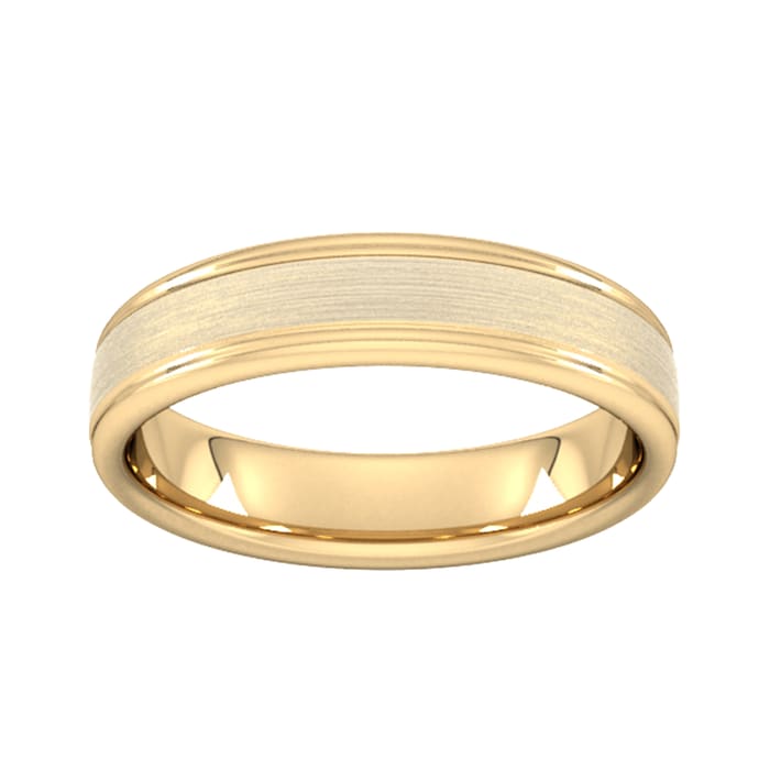 Goldsmiths 5mm Slight Court Heavy Matt Centre With Grooves Wedding Ring In 9 Carat Yellow Gold