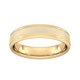 Goldsmiths 5mm Slight Court Heavy Matt Centre With Grooves Wedding Ring In 9 Carat Yellow Gold