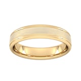 Goldsmiths 5mm Slight Court Heavy Matt Centre With Grooves Wedding Ring In 9 Carat Yellow Gold